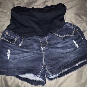 Dark Blue Jeans Maternity Shorts